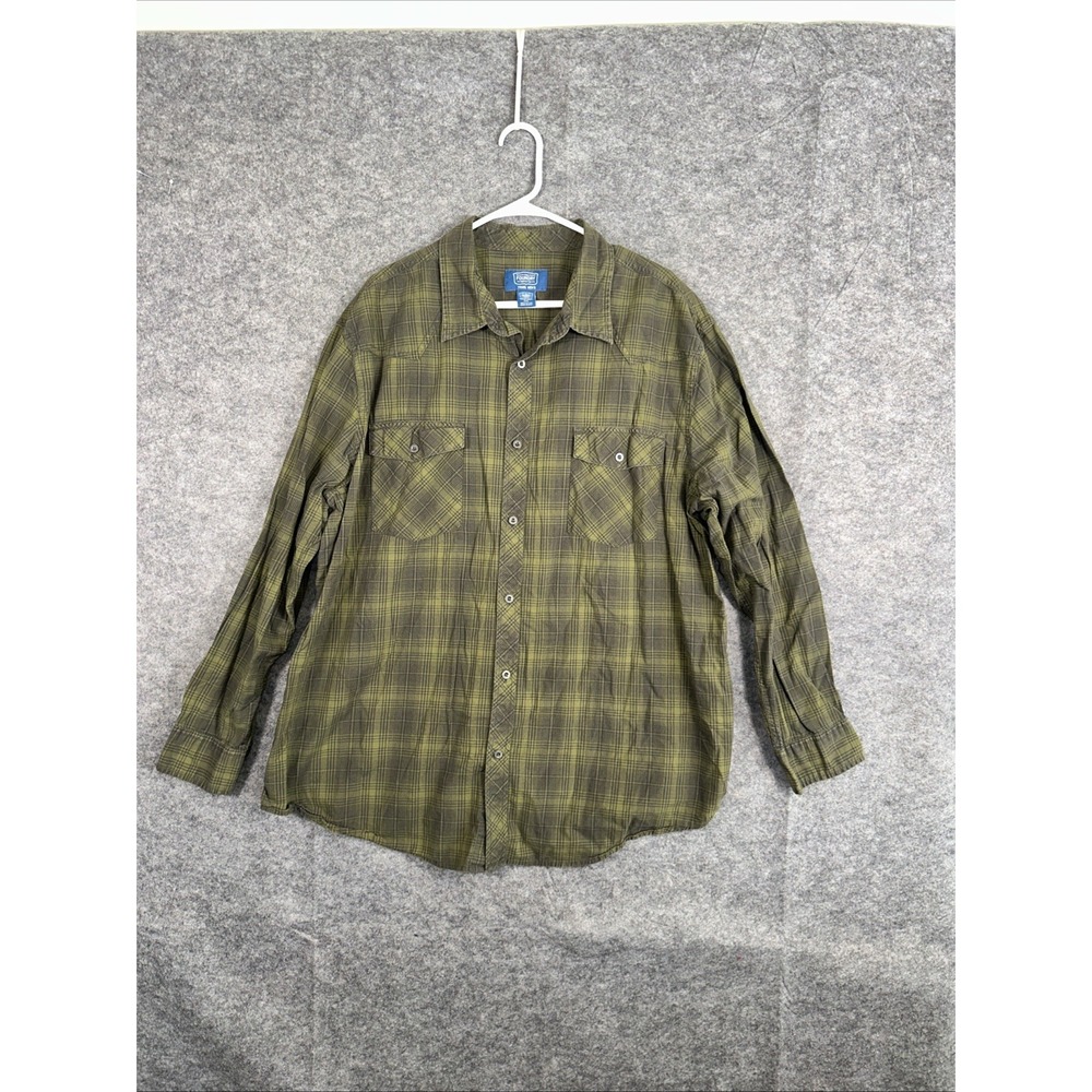 The Foundry Young Mens Shirt Long‎ Sleeve Button Down Green Plaid Size 2XL